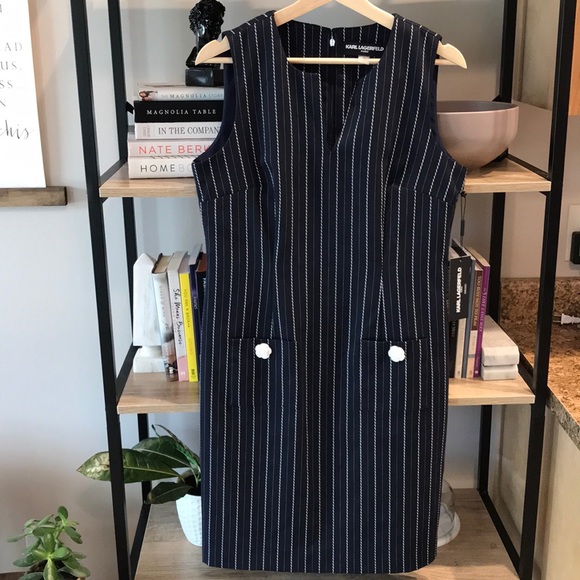 Karl Lagerfeld Dresses & Skirts - 🌿 Karl Lagerfeld Navy Blue Pinstripe Pencil Dress